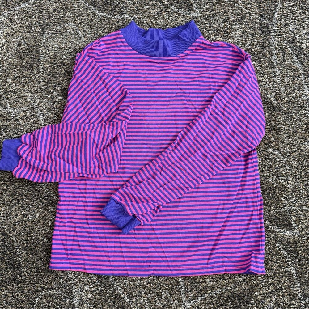 Vtg Long Sleeve New Moves Pullover Stripe Preppy Purple Blue Striped USA